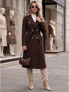 płaszcz damski z paskiem czekoladowy model 22540560 - FashionStreet