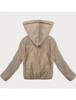 Krátká béžová dámská bunda s kapucí model 21061417 - J.STYLE
