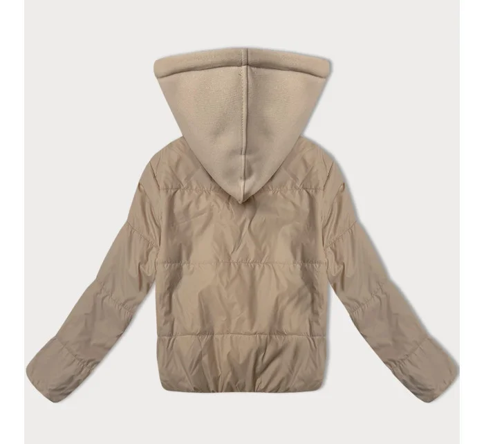 Krátká béžová dámská bunda s kapucí model 21061417 - J.STYLE