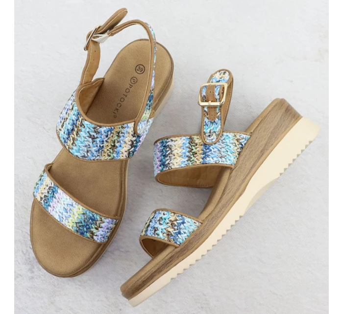 Dámské sandály na podpatku modré pletené Potocki 45302