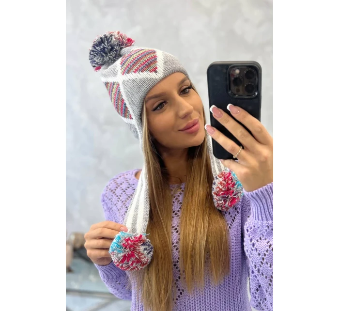 Dámská klapka na uši Eunika K322 šedá+červená Dámská klapka na uši Eunika K322 šedá+červená