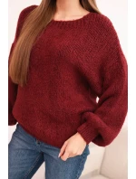 Svetr dámský s hrubým pletem z vlny a dlouhým rukávem bordó Svetr dámský s hrubým pletem z vlny a dlouhým rukávem bordó