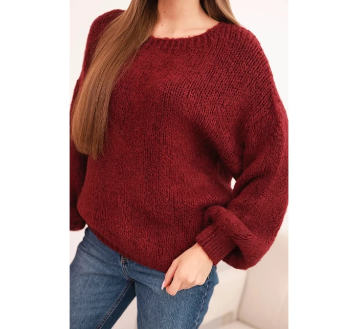 Svetr dámský s hrubým pletem z vlny a dlouhým rukávem bordó Svetr dámský s hrubým pletem z vlny a dlouhým rukávem bordó