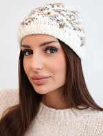 Dámská zimní čepice s barevnými vzory a silným nápletem K353 ecru+šedá