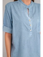 Dámská košilová bavlněná halenka s krátkým rukávem a kapsou model 22048815 - K-Fashion Dámská košilová bavlněná halenka s krátkým rukávem a kapsou model 22048815 - K-Fashion