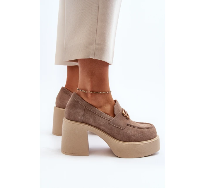 Zazoo 20170 Dámské Semišové Polobotky na Podpatku Beige