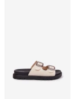 Dámské Pantofle S Přezkami Na Platformě Béžové model 21699240 - Boto Dámské Pantofle S Přezkami Na Platformě Béžové model 21699240 - Boto