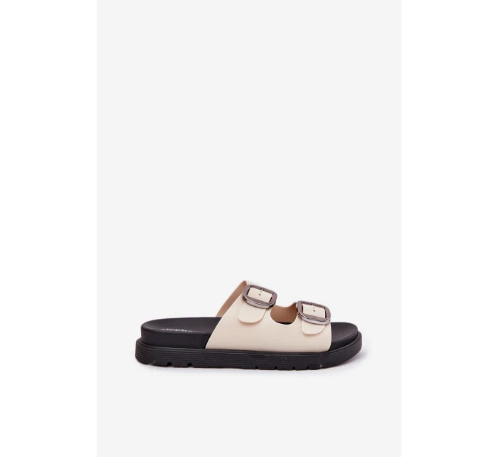 Dámské Pantofle S Přezkami Na Platformě Béžové model 21699240 - Boto Dámské Pantofle S Přezkami Na Platformě Béžové model 21699240 - Boto