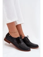 Dámské kožené elegantní šněrovací polobotky model 21707319 Černé - Zazoo