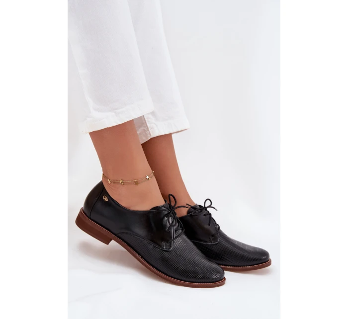 Dámské kožené elegantní šněrovací polobotky model 21707319 Černé - Zazoo