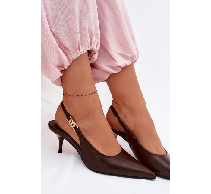 Dámské sandály z umělé kůže na jehlovém podpatku Čokoládové Jelissey