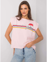 Světle růžové bavlněné tričko s potiskem