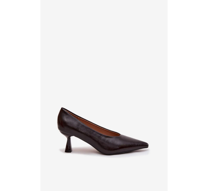 Dámské lakované lodičky na jehlovém podpatku Gavrielle – čokoládové Dámské lakované lodičky na jehlovém podpatku Gavrielle – čokoládové
