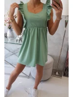 Šaty s volánky na bocích tmavě mátové barvy Šaty s volánky na bocích tmavě mátové barvy