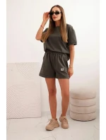 Dámská punto souprava s krátkým rukávem a model 21176894 šortkami khaki - K-Fashion Dámská punto souprava s krátkým rukávem a model 21176894 šortkami khaki - K-Fashion