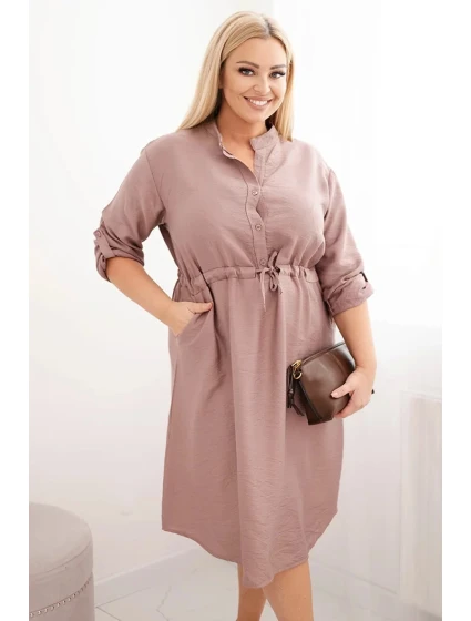 Dámská viskózová sukni Plus Size s knoflíky a vázáním v pase fango Dámská viskózová sukni Plus Size s knoflíky a vázáním v pase fango