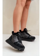 Kožené Sneakersy Kotníkové Dámské S Kožíškem Na Platformě Big Star model 21680223 Černé - Big Star Shoes Kožené Sneakersy Kotníkové Dámské S Kožíškem Na Platformě Big Star model 21680223 Černé - Big Star Shoes