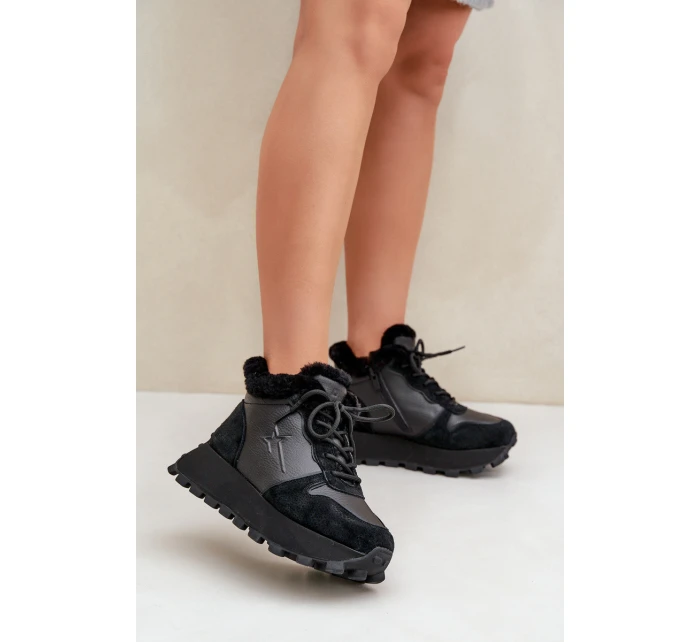 Kožené Sneakersy Kotníkové Dámské S Kožíškem Na Platformě Big Star model 21680223 Černé - Big Star Shoes Kožené Sneakersy Kotníkové Dámské S Kožíškem Na Platformě Big Star model 21680223 Černé - Big Star Shoes