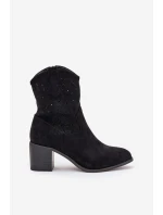 Dámské Ažurové Kožené Botky Na Podpatku S.Barski HY51-125 Černé
