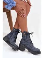 Kožené dámské workery na klínu s ozdobným detailem model 21713672 modré - Artiker