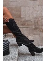 Dámské kozačky s podpatkem z eko semiše Černé model 21714748 - Boto