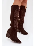 Semišové Kožené Kozačky Na Podpatku  Čokoládové model 22031643 - Zazoo