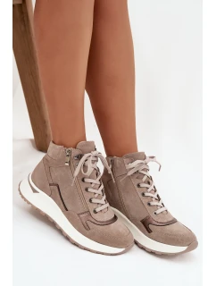 Dámské sportovní kotníkové boty na platformě z přírodního semiše Zazoo – béžové