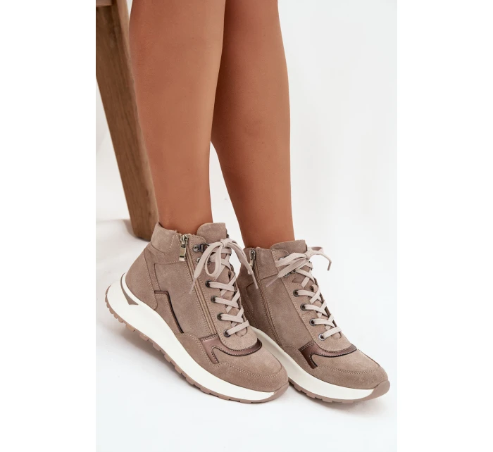 Dámské sportovní kotníkové boty na platformě z přírodního semiše Zazoo – béžové Dámské sportovní kotníkové boty na platformě z přírodního semiše Zazoo – béžové