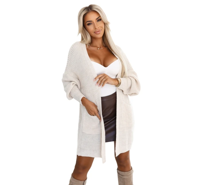 model 21301323 Cardigan svetr s kapsami béžová barva - numoco basic