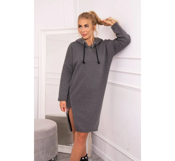 Šaty s kapucí a bočním rozparkem tmavě šedé