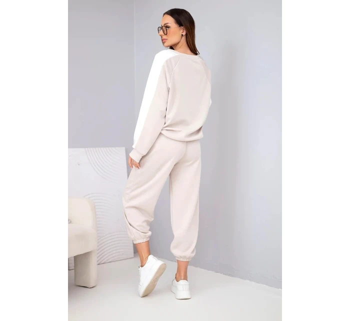 Dámský máslový komplet s lampasem a model 22015452 lemem béžový - K-Fashion