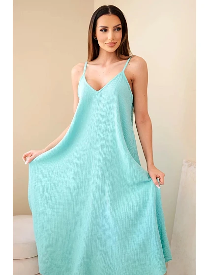 Šaty mušelínové na ramínka mintová