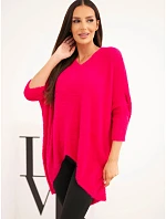 Dámský svetr Plus Size s výstřihem do V fuchsiový