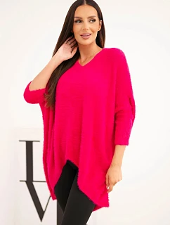Dámský svetr Plus Size s výstřihem do V fuchsiový