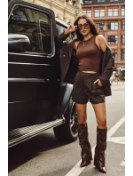 Dámské kozačky z eko kůže s lemem na podpatku hnědé model 21710062 - Boto