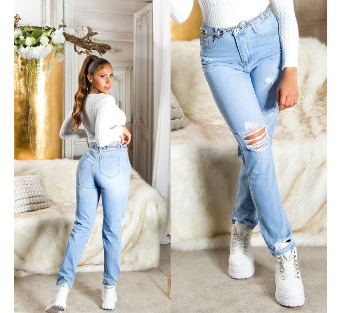 Sexy roztrhané džíny s vysokým pasem Boyfriend Jeans