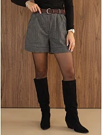 Elegantní dámské šortky se vzorem v podobě rybí kosti a s páskem, šedé, FashionStreet SY0619 Elegantní dámské šortky se vzorem v podobě rybí kosti a s páskem, šedé, FashionStreet SY0619
