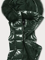 Zelená lakovaná dámská vesta s kožešinou (DK027-38)