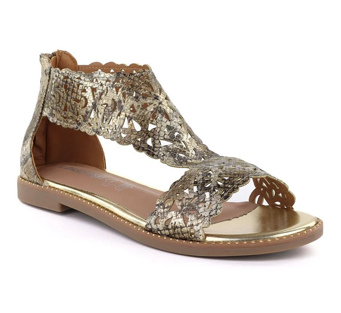 Dámské ažurové sandály z hadí kůže ve zlaté barvě M.Daszynski MR24148-2
