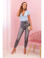 Dámské bavlněné body s výstřihem do V a nařasením modrá Dámské bavlněné body s výstřihem do V a nařasením modrá