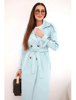 Dámský kabát v pase se zavazováním a límcem mátový