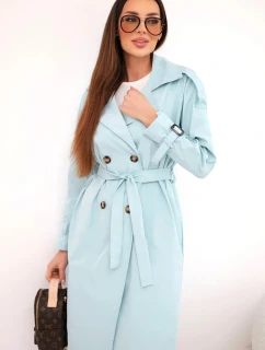 Dámský kabát v pase se zavazováním a límcem mátový