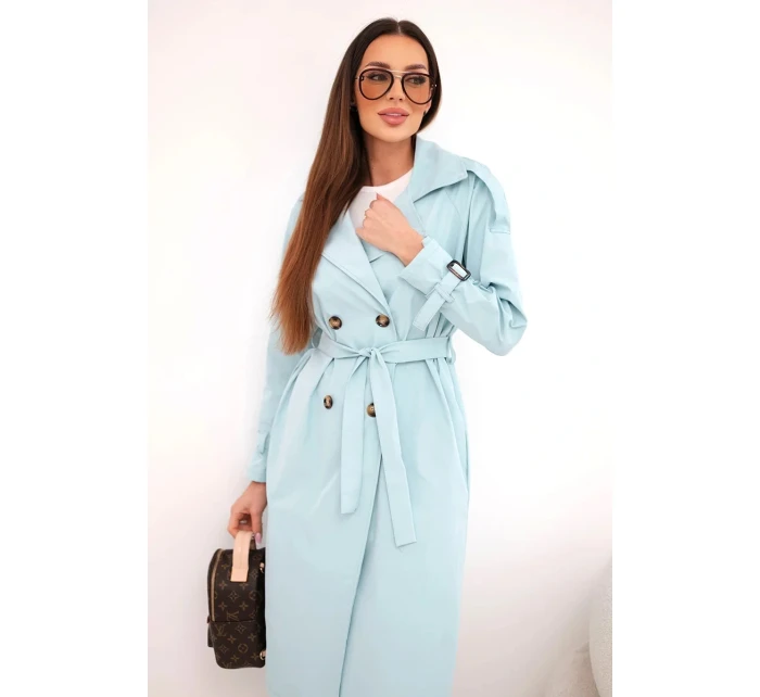 Dámský kabát v pase se zavazováním a límcem mátový Dámský kabát v pase se zavazováním a límcem mátový