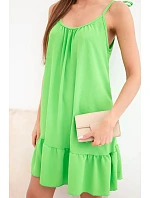 Dámské viskózové šaty na ramínkách s volánem a vázáním světle zelená