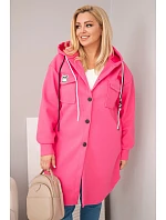 Dámský kabát Plus Size s kapucí zapínaný na knoflíky růžový