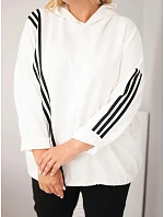 Dámská mikina Plus Size z viskózy s kapucí a ozdobnými pásky ecru barva Dámská mikina Plus Size z viskózy s kapucí a ozdobnými pásky ecru barva
