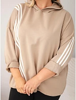 Dámská plus size mikina s kapucí a ozdobnými pásky z viskózy camelová Dámská plus size mikina s kapucí a ozdobnými pásky z viskózy camelová