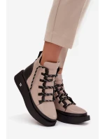 Kožené dámské kotníčkové boty na platformě s vyhříváním Artiker 55C0884 Béžové