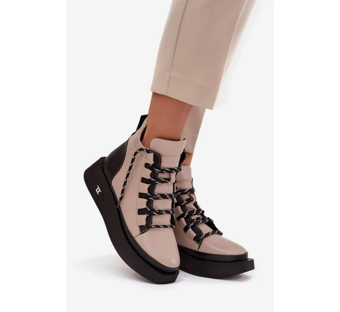 Kožené dámské kotníčkové boty na platformě s vyhříváním Artiker 55C0884 Béžové