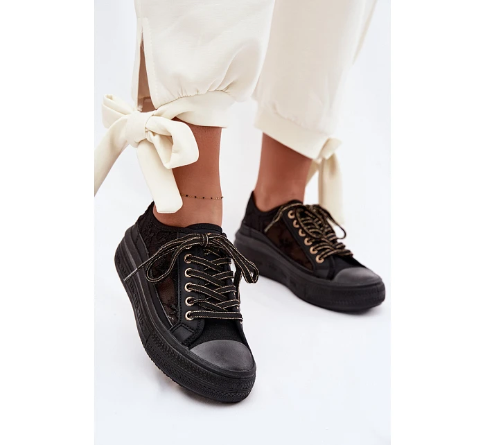 Dámské tenisky s krajkou na platformě model 22095265 Černé - Lee Cooper Dámské tenisky s krajkou na platformě model 22095265 Černé - Lee Cooper
